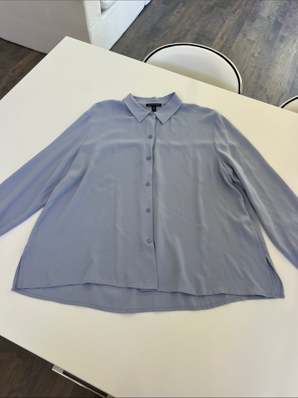 Eileen Fisher 100% silk georgette crepe classic collar long sleeve shirt blouse